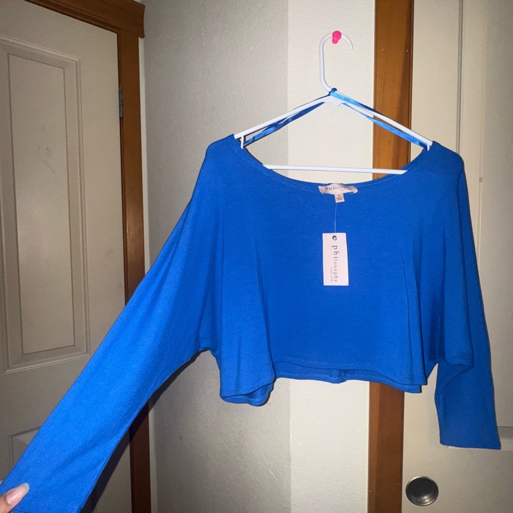 Philosophy Blue Boxy Crop Blouse